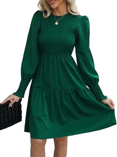 CUPSHE Damen Kleid Rundhals Langarm Rüschensaum A Linien Gesmoktes Minikleid Freizeitkleider Party Smocked Mini Dress Smaragdgrün M CUPSHE Damen Kleid Rundhals Langarm Rüschensaum A Linien Gesmoktes Minikleid Freizeitkleider Party Smocked Mini Dress Smaragdgrün M von CUPSHE
