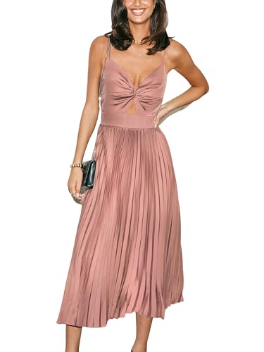CUPSHE Damen Kleid Satin V-Ausschnitt Ärmellos Freizeitkleider Plissiert Front Twist Party Elegant Maxi Cami Dress von CUPSHE