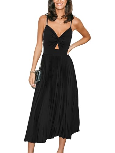 CUPSHE Damen Kleid Satin V-Ausschnitt Ärmellos Freizeitkleider Plissiert Front Twist Party Elegant Maxi Cami Dress von CUPSHE