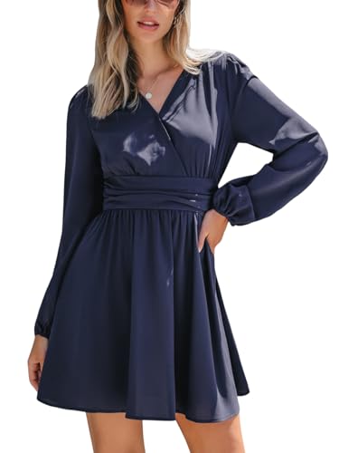 CUPSHE Damen Kleid V-Ausschnitt Langarm Herbst Freizeitkleider Geraffte Taille A-Linie Lässig Elegant Mini Dress Marineblau M CUPSHE Damen Kleid V-Ausschnitt Langarm Herbst Freizeitkleider Geraffte Taille A-Linie Lässig Elegant Mini Dress Marineblau M von CUPSHE