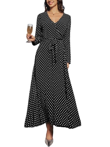 CUPSHE Damen Kleid V-Ausschnitt Langarm Herbst Wickelkleid Polka Dots Freizeitkleider mit Gürtel Lang Party Maxi Dress Schwarz L CUPSHE Damen Kleid V-Ausschnitt Langarm Herbst Wickelkleid Polka Dots Freizeitkleider mit Gürtel Lang Party Maxi Dress Schwarz L von CUPSHE