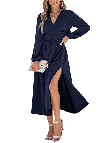 CUPSHE Damen Kleid V-Ausschnitt Spitze Langarm Herbst Freizeitkleider Tunika Seitenschlitz A-Linie Elegant Midi Dress Marineblau XL CUPSHE Damen Kleid V-Ausschnitt Spitze Langarm Herbst Freizeitkleider Tunika Seitenschlitz A-Linie Elegant Midi Dress Marineblau XL von CUPSHE