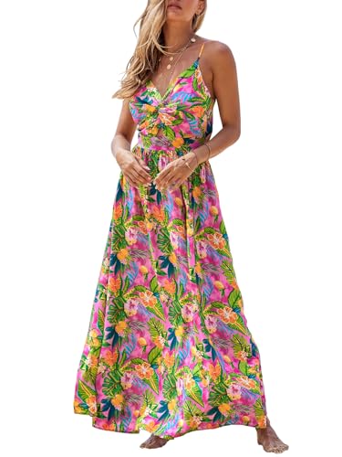 CUPSHE Damen Kleid V Ausschnitt Twist Front Ärmellos Blumendruck Verstellbares Cami Maxikleid Freizeitkleider Boho Party Beach Maxi Dress Tropisches Blumenmuster L von CUPSHE