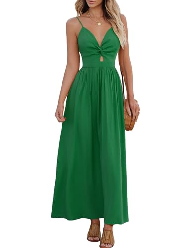 CUPSHE Damen Kleid V Ausschnitt Twist vorne Blumendruck Verstellbares Cami Maxikleid Freizeitkleider Boho Beach Maxi Dress Grün M von CUPSHE