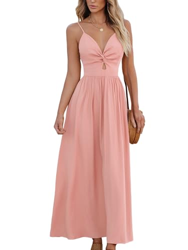 CUPSHE Damen Kleid V Ausschnitt Twist vorne Blumendruck Verstellbares Cami Maxikleid Freizeitkleider Boho Beach Maxi Dress Hautrosa XS von CUPSHE