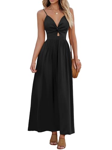 CUPSHE Damen Kleid V Ausschnitt Twist vorne Blumendruck Verstellbares Cami Maxikleid Freizeitkleider Boho Beach Maxi Dress Schwarz M von CUPSHE