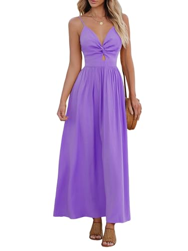 CUPSHE Damen Kleid V Ausschnitt Twist vorne Blumendruck Verstellbares Cami Maxikleid Freizeitkleider Boho Beach Maxi Dress Violett M von CUPSHE