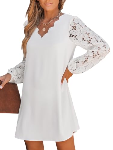 CUPSHE Damen Kleid V Ausschnitt Wellenkante Spitzen Langarm Tunika Kleid Freizeitkleider Floral Lace Mini Dress Weiß M CUPSHE Damen Kleid V Ausschnitt Wellenkante Spitzen Langarm Tunika Kleid Freizeitkleider Floral Lace Mini Dress Weiß M von CUPSHE