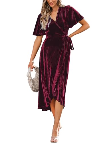 CUPSHE Damen Kleid V Ausschnitt Wickeloptik Flatterärmel Taillenschnürung Beinschlitz Glitzer Samt Abendkleid Partykleid Cocktail Wrap Midi Dress Burgund XL CUPSHE Damen Kleid V Ausschnitt Wickeloptik Flatterärmel Taillenschnürung Beinschlitz Glitzer Samt Abendkleid Partykleid Cocktail Wrap Midi Dress Burgund XL von CUPSHE