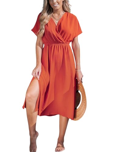 CUPSHE Damen Kleid V Ausschnitt Wickeloptik Kurzarm Schlitz Hohe Taille Sommer Lose Freizeitkleider A-Linie Midi Dress Sunset Chevron M CUPSHE Damen Kleid V Ausschnitt Wickeloptik Kurzarm Schlitz Hohe Taille Sommer Lose Freizeitkleider A-Linie Midi Dress Sunset Chevron M von CUPSHE