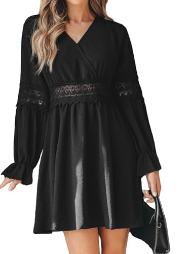 CUPSHE Damen Kleid V Ausschnitt Wickeloptik Langarm Bestickter Spitzeneinsatz Cut Out Kurze Freizeitkleider Lace Mini Dress Schwarz S CUPSHE Damen Kleid V Ausschnitt Wickeloptik Langarm Bestickter Spitzeneinsatz Cut Out Kurze Freizeitkleider Lace Mini Dress Schwarz S von CUPSHE