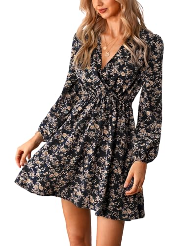 CUPSHE Damen Kleid V Ausschnitt Wickeloptik Langarm Blumenmuster A Linien Freizeitkleider Chiffon Wrap Mini Dress Schwarz L CUPSHE Damen Kleid V Ausschnitt Wickeloptik Langarm Blumenmuster A Linien Freizeitkleider Chiffon Wrap Mini Dress Schwarz L von CUPSHE