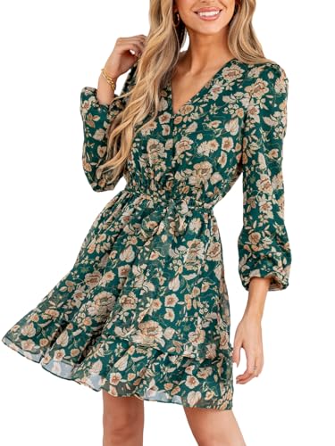 CUPSHE Damen Kleid V Ausschnitt Wickeloptik Langarm Blumenmuster Gestufter Saum A Linien Freizeitkleider Party Wrap Mini Dress Gelbe Blumen L von CUPSHE