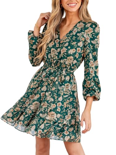 CUPSHE Damen Kleid V Ausschnitt Wickeloptik Langarm Blumenmuster Gestufter Saum A Linien Freizeitkleider Party Wrap Mini Dress Gelbe Blumen XL von CUPSHE