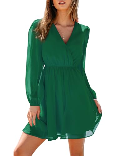 CUPSHE Damen Kleid V Ausschnitt Wickeloptik Transparente Lange Ärmel Blumenmuster Freizeitkleider Wrap Mini Dress Hunter Green M CUPSHE Damen Kleid V Ausschnitt Wickeloptik Transparente Lange Ärmel Blumenmuster Freizeitkleider Wrap Mini Dress Hunter Green M von CUPSHE