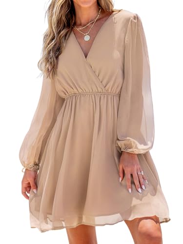 CUPSHE Damen Kleid V Ausschnitt Wickeloptik Transparente Lange Ärmel Blumenmuster Freizeitkleider Wrap Mini Dress CUPSHE Damen Kleid V Ausschnitt Wickeloptik Transparente Lange Ärmel Blumenmuster Freizeitkleider Wrap Mini Dress von CUPSHE