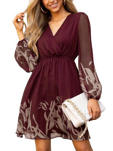 CUPSHE Damen Kleid V Ausschnitt Wickeloptik Transparente Lange Ärmel Freizeitkleider Wrap Mini Dress Burgunderrotes Blumenmuster XXL CUPSHE Damen Kleid V Ausschnitt Wickeloptik Transparente Lange Ärmel Freizeitkleider Wrap Mini Dress Burgunderrotes Blumenmuster XXL von CUPSHE