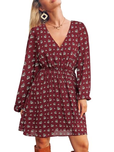 CUPSHE Damen Kleid V Ausschnitt Wickeloptik Transparente Lange Ärmel Freizeitkleider Wrap Mini Dress Rotes Paisley M von CUPSHE