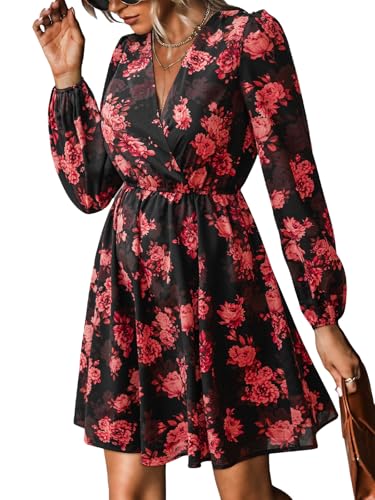 CUPSHE Damen Kleid V Ausschnitt Wickeloptik Transparente Lange Ärmel Freizeitkleider Wrap Mini Dress von CUPSHE