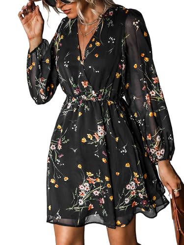 CUPSHE Damen Kleid V Ausschnitt Wickeloptik Transparente Lange Ärmel Freizeitkleider Wrap Mini Dress CUPSHE Damen Kleid V Ausschnitt Wickeloptik Transparente Lange Ärmel Freizeitkleider Wrap Mini Dress von CUPSHE