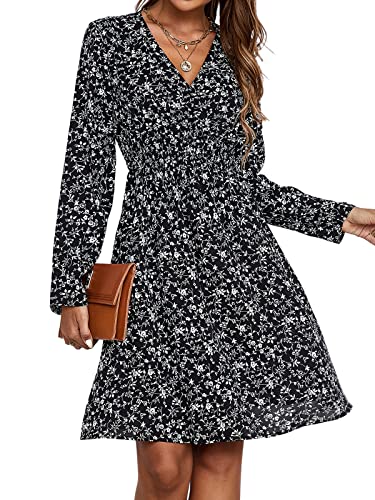 CUPSHE Damen Kleid Wickeloptik V Ausschnitt Langarm Blumenmuster Freizeitkleider Wickelkleid Party Wrap Mini Dress Mehrfarbig S von CUPSHE