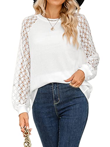 CUPSHE Damen-Lässige Bluse mit Rundhalsausschnitt, Rippstrick-Oberteile, Langarmshirts mit Ausschnittdetails von CUPSHE