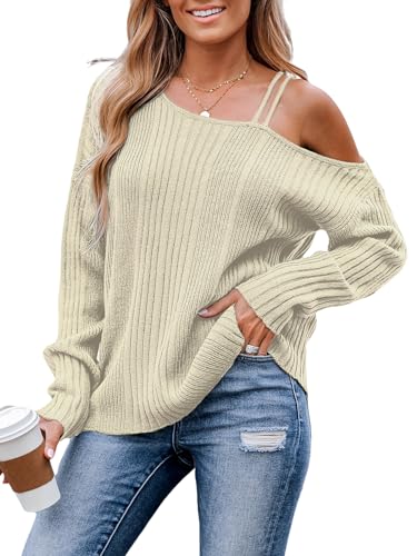 CUPSHE Damen Langarm Pullover Pullover Solid Herbst Winter Casual Strickpullover, gebrochenes Weiß, XL von CUPSHE