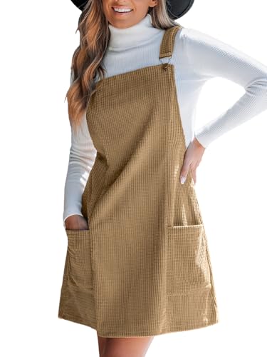 CUPSHE Damen Latzrock Ärmellos Quadratischer Ausschnitt Cord Latzkleid Overallkleid Freizeitkleider Corduroy Mini Dress von CUPSHE