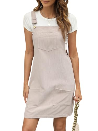 CUPSHE Damen Latzrock Quadratischer Ausschnitt Taschen Cord Latzkleid Overallkleid Freizeitkleider Corduroy Mini Overall Dress Aprikose L von CUPSHE