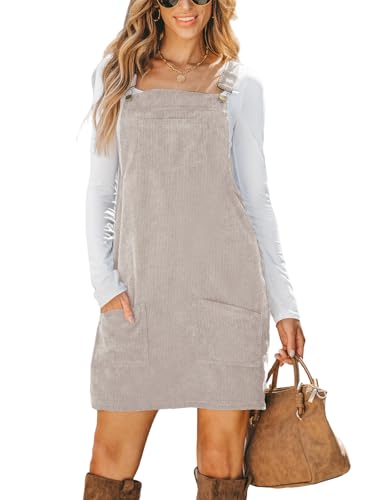 CUPSHE Damen Latzrock Quadratischer Ausschnitt Taschen Cord Latzkleid Overallkleid Freizeitkleider Corduroy Mini Overall Dress Aprikose L von CUPSHE