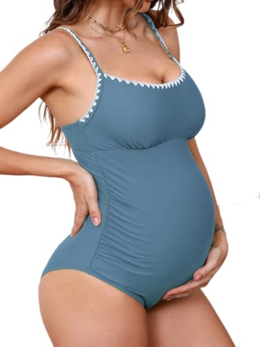 CUPSHE Damen Maternity Badeanzug U Ausschnitt Häkelkante Zierausschnitte nach Schwangerschaft Einteilige Umstandsbademode Swimsuit Schwarz M von CUPSHE