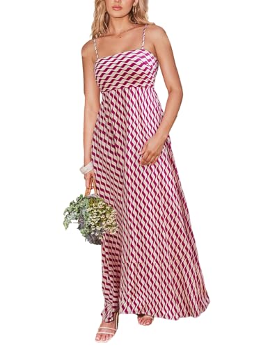 CUPSHE Damen Maxikleid Ärmellos Mit Spaghettiträgern Fließend Sommer Freizeit Gestreift Mit Taschen Lavendel Wellig Gestreift XL von CUPSHE