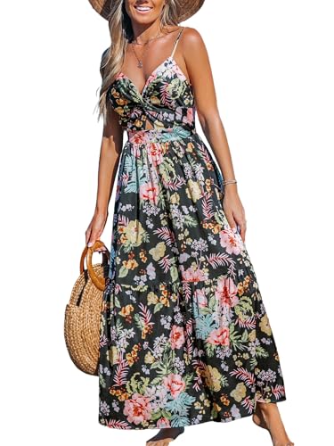 CUPSHE Damen Maxikleid, Blumendruck, Twisted V-Ausschnitt, ärmelloses langes Kleid, Sommer, Casual-Kleid, Schwarz, floral, Klein CUPSHE Damen Maxikleid, Blumendruck, Twisted V-Ausschnitt, ärmelloses langes Kleid, Sommer, Casual-Kleid, Schwarz, floral, Klein von CUPSHE