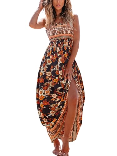 CUPSHE Damen Sommerkleid Gesmokt Ärmellos Maxikleid Rüschen Spaghettiträger Lang Freizeitkleider Maxi Dress von CUPSHE