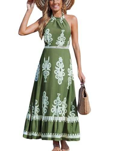 CUPSHE Damen Sommerkleid Ärmellos Neckholder Boho Paisleymuster Rückenfrei Schulterfreies Strandkleid Sommer Elegant Freizeitkleider Maxi Dress von CUPSHE