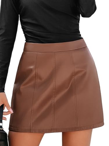 CUPSHE Damen Minirock Kunstleder A-Linien Rock Modischer High Waist Rock, Braun, XL von CUPSHE