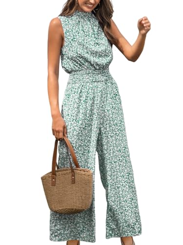 CUPSHE Damen Jumpsuit Blumen Stehkragen Overall Ärmellos Weites Bein Lang Playsuit Sommer Lose Hosenanzug mit Taschen von CUPSHE