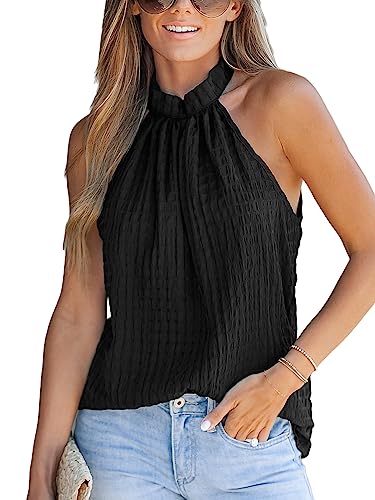 CUPSHE Damen Neckholder Oberteil Stehkragen Ärmellose Schulterfreies Shirt Sommer Elegant Tunika Bluse Tops Schwarz M von CUPSHE