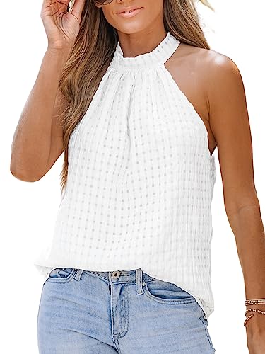 CUPSHE Damen Neckholder Oberteil Stehkragen Ärmellose Schulterfreies Shirt Sommer Elegant Tunika Bluse Tops Weiß XL von CUPSHE