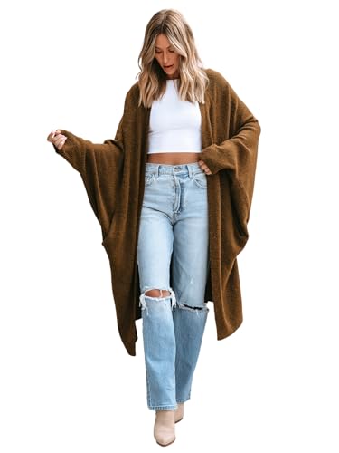 CUPSHE Damen OversizeStrickjacke mit offener Vorderseite Herbst Langarm Weicher Strick Freizeitpullover Braun Größe M von CUPSHE