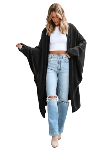 CUPSHE Damen OversizeStrickjacke mit Offener Vorderseite Herbst Langarm Weicher Strick Freizeitpullover Schwarz Größe M von CUPSHE