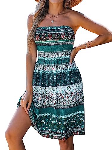 CUPSHE Damen Paisley Print Smocked Tube Kleid Mini A-Linie Sommerkleid, Blaues Blumenmuster, L von CUPSHE