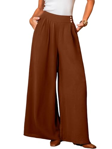 CUPSHE Damen Palazzo Hose Hochtailliert Mit Taschen Weites Bein Locker Leicht Fließend Business Casual Braun M von CUPSHE