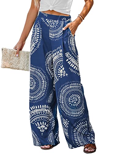 CUPSHE Damen Print High Waist Hose Blaue Shorts mit weitem Bein, Blau floral, XL von CUPSHE