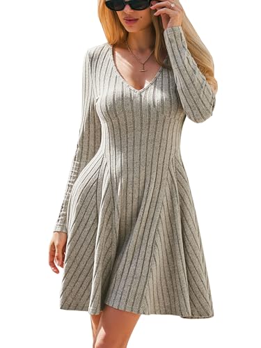 CUPSHE Damen Pullikleid Stricken V-Ausschnitt Langarm Gerippt Freizeitkleider Herbst A-Linie Elegant Mini Dress Grau M CUPSHE Damen Pullikleid Stricken V-Ausschnitt Langarm Gerippt Freizeitkleider Herbst A-Linie Elegant Mini Dress Grau M von CUPSHE