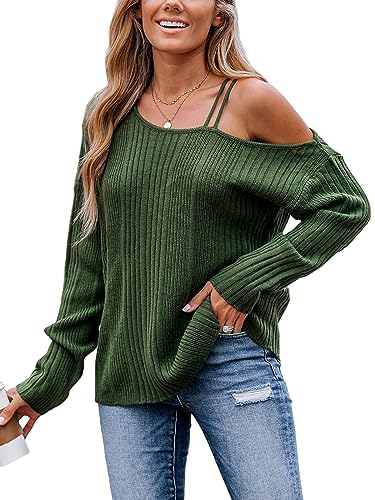 CUPSHE Damen Pullover, langärmelig, One Shoulder Pullover, Hemd, Oberteil, Grün, M von CUPSHE