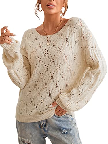 CUPSHE Damen Pullover Langarm Pullover Rundhals Pullover Solid Herbst Winter Casual Knit Sweaters, cremeweiß, S von CUPSHE