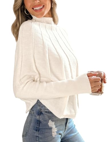 CUPSHE Damen Pullover Mock Neck Oversized Sweater Herbst Winter Langarm Strickpullover Sweater Tops, weiß, M von CUPSHE
