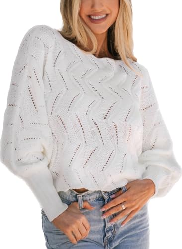 CUPSHE Damen Pullover Pullover Cutout U-Boot-Ausschnitt Strick Drop Sleeve Gerippter Pullover, Weiss/opulenter Garten, Klein von CUPSHE