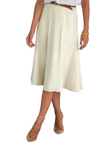 CUPSHE Damen Rock A Linie Elegant Midi Rock Ausgestellter Hohe Taille Sommerrock, Beige, M von CUPSHE